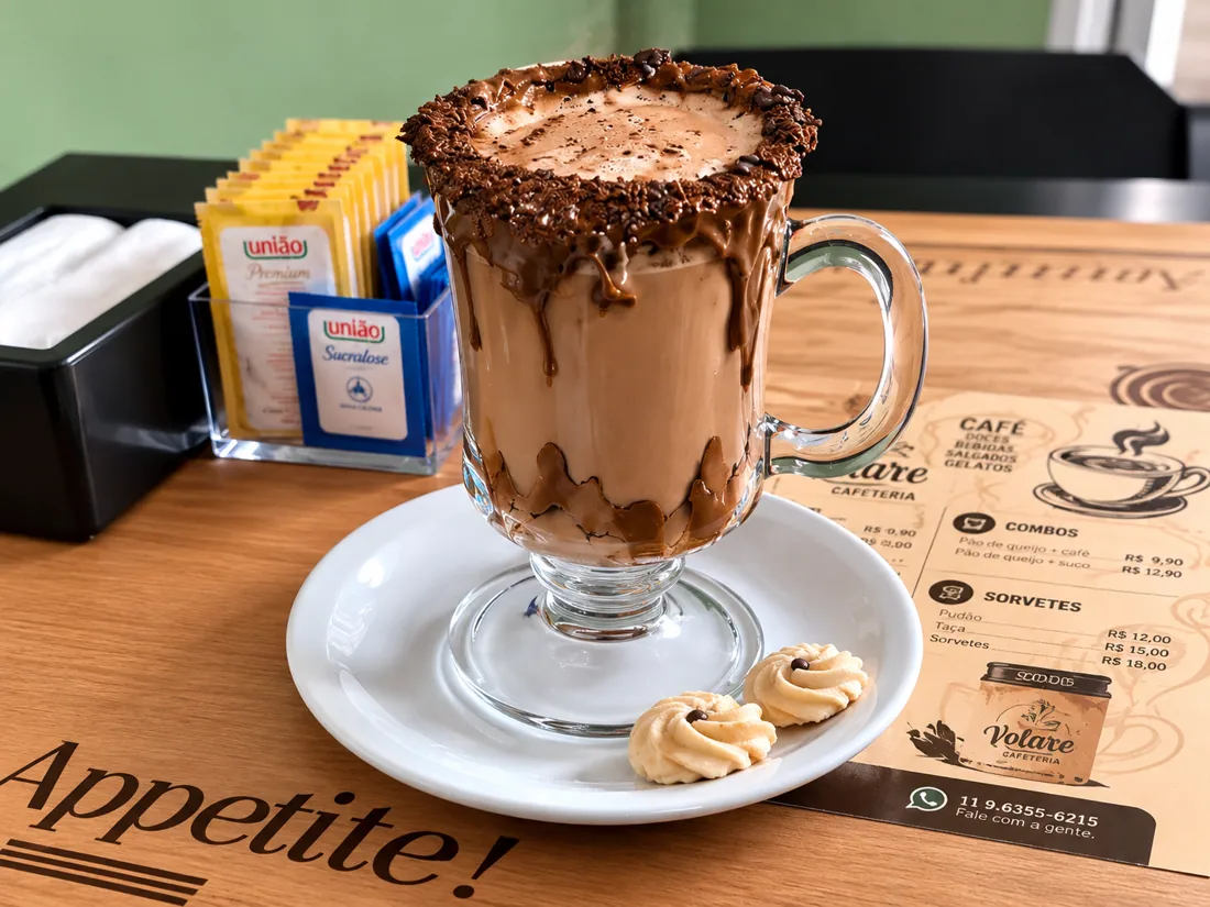 Cappuccino com creme de avelã na Volare Cafeteria