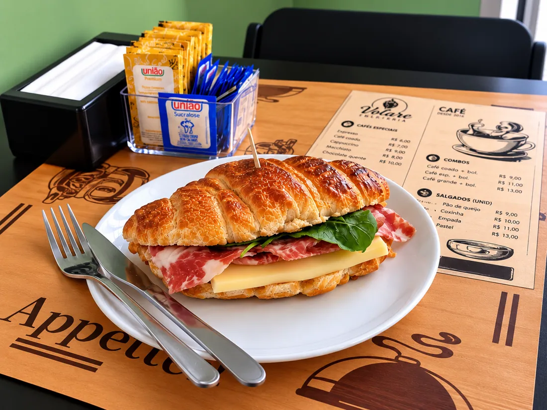 Lanches no croissant na Volare Cafeteria