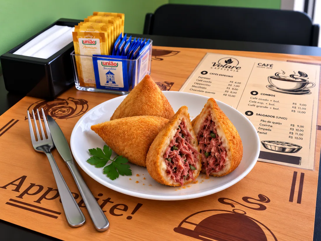 Coxinhas — sabores variados na Volare Cafeteria