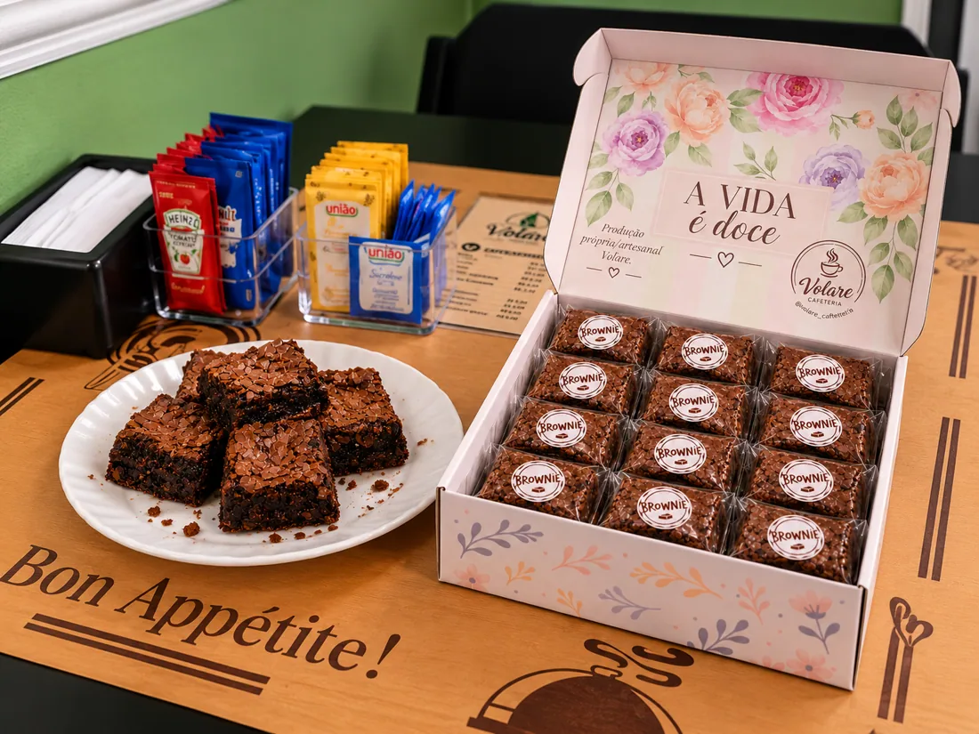Brownies artesanais na Volare Cafeteria